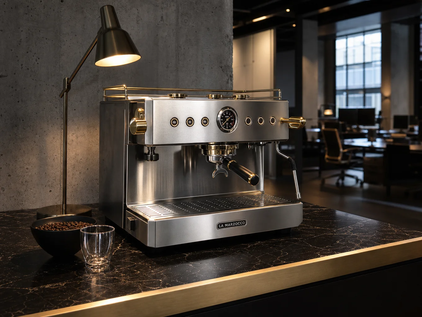 Professionell kaffemaskin på ett modernt kontor